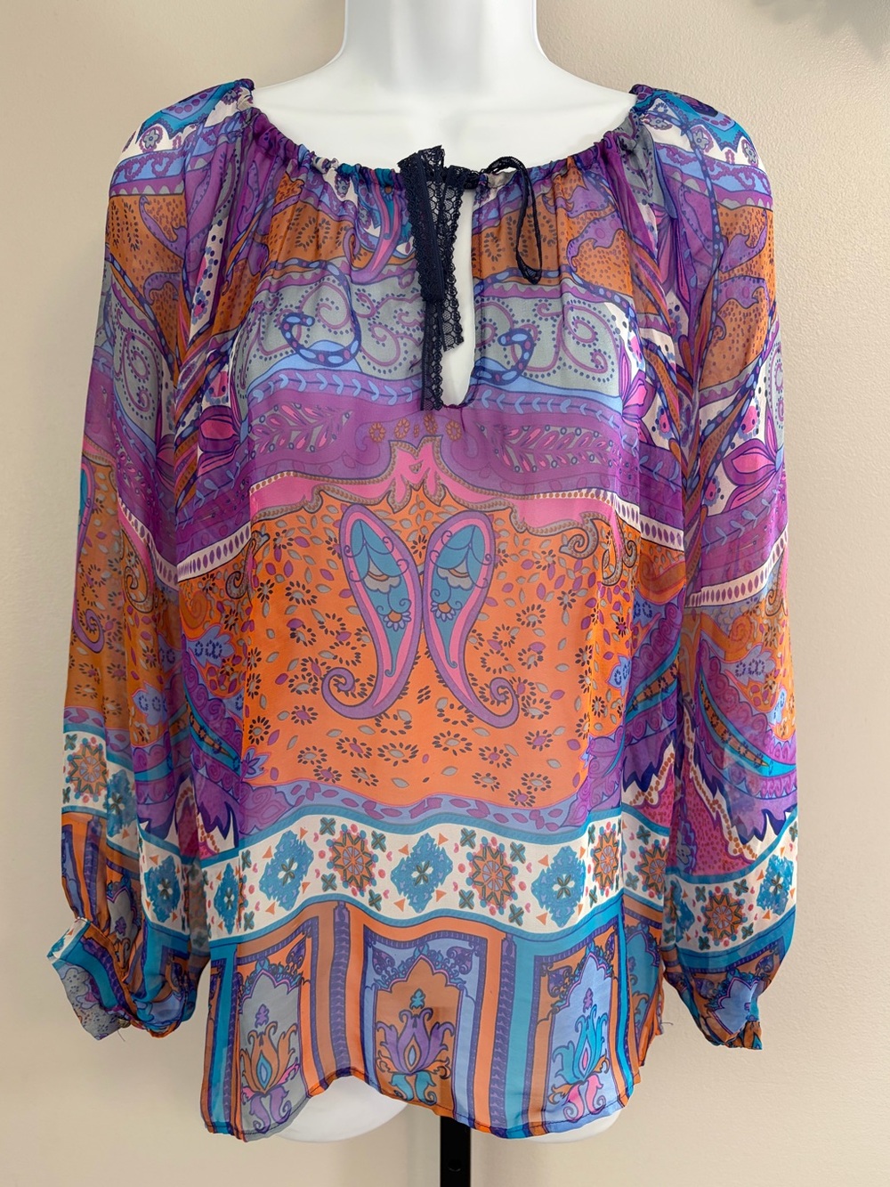 NWOT Aratta Silent Journey- Boho Paisley Peasant Blouse - Purple & Orange